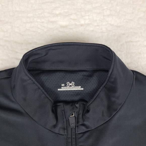 Under Armour Jacket Sweater Mens Large Black‎ Red Full Zip Pocket Tech Golf - Picture 4 of 11